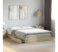 Bed Frame Sonoma Oak 160x200 cm Engineered Wood Storage Drawers Plywood Slats UK
