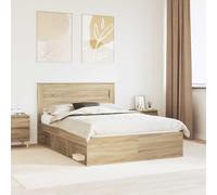 Bed frame Sonoma oak 160x200 cm Solid Pine Headboard Engineered Wood with slats