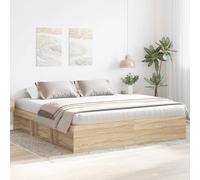 Bed Frame Sonoma Oak 200x200 cm Engineered & Solid Pinewood 6-Compartment Extra