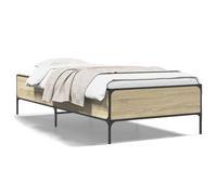 Bed Frame Sonoma Oak 75x190cm Engineered Wood Metal Black Legs Plywood Slats+Fit [EEK: A]