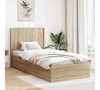 Bed Frame Sonoma Oak 75x190cm Engineered Wood Storage Headboard Slatted Compact