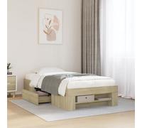 Bed frame Sonoma oak 90x200 cm Engineered wood slatted storage drawers incl slat