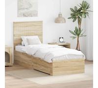 Bed Frame Sonoma Oak Engineered Wood Super King 75x190cm Silver Handles Storage