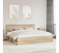 Bed frame Sonoma oak European King 210 x 163 x 90 cm Solid pine headboard Stable