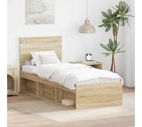 Bed frame Sonoma oak European King 210x163x90cm Solid pine headboard, slatted 2p