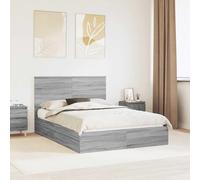 Bed Frame Storage Grey Sonoma 160x200cm Engineered Wood With Drawers & Headboard