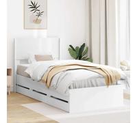Bed Frame Storage Headboard White 90x200 cm Engineered Wood 6 Drawers Modern New