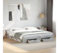Bed frame Super-King 180x200 Concrete Grey Engineered Wooden Drawers with Slats