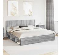 Bed Frame Super King 180x200 Grey Sonoma Engineered Wood Storage Headboard 35cm [EEK: A]