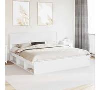 Bed frame Super King 180x200cm White Engineered Wood with Storage Plus Headboard