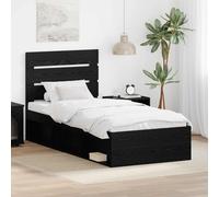 Bed frame Twin 90x190 cm Black Oak Solid Pine Headboard, Engineered Wood Slatted