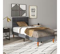 HOMCOM 3ft Upholstered Single Bed Frame w/ Wooden Slat No Box Spring Needed - Double