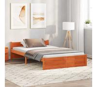 Bed Frame Wax Brown 205.5 x 125.5 x 51 cm Solid Pine Wood