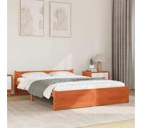 Bed Frame Wax Brown 205.5 x 165.5 x 51 cm Solid Pine Wood