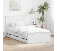 Bed Frame White 100x200cm Engineered Wood Storage Drawer Slatted Minimal Compact
