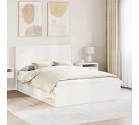 Bed Frame White 120x190cm Engineered Wood Storage Headboard Vertical Slat Drawer