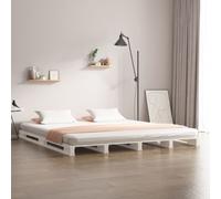 White Solid Pine Double Bed Frame 4FT6 135x190cm Sturdy Wooden Slats, White Trim [EEK: A]