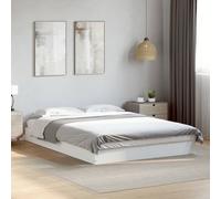 Bed frame White 135x190cm Double Engineered Wood Plywood Slats Modern Minimal UK