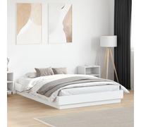 Bed frame White 135x190cm Engineered Wood Plywood Slats Sturdy Double LowProfile