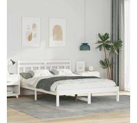 Bed Frame White 135x190cm Solid Pine Wood Double Platform Slatted Low Headboard