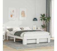 Bed Frame White 140 x 200 cm Solid Pine Wood Slatted Platform Modern Headboards