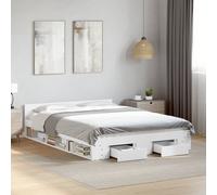 Bed frame White 140x190cm Engineered Wood Storage Drawers Plywood Slats Underbed