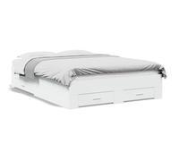 Bed Frame White 140x190cm Engineered Wood Underbed Storage Drawers Plywood Slats [EEK: A]
