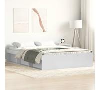 Bed Frame White 150x200cm Engineered Wood Pine 6 Open Storage Plywood Slats Slim