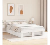 Bed Frame White 160 x 200 cm Solid Pine Wood Headboard 2-Drawer Storage Easy Kit [EEK: A]