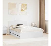 Bed Frame White 160x200 cm Engineered Wood Modern Storage 6 Drawers 203cm H100cm