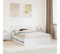 Bed Frame White 160x200 cm Engineered Wood Storage with Hidden Drawers Headboard