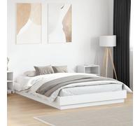 Bed frame White 160x200cm Engineered Wood Platform with Plywood Slats Stable Pro