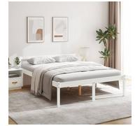 Bed Frame White 160x200cm Solid Pine Wood Slatted Platform Minimal Double Kings