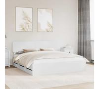 Bed Frame White 180x200cm Engineered Wood Storage Drawers Adjustable Headboard