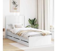 Bed frame White 75x190 cm Engineered Wood 6 Drawer Storage with Modern Headboard
