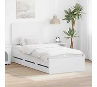 Bed Frame White 75x190cm Engineered Wood Hidden Drawer Minimalist Modern Storage