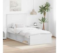 Bed frame White 90x190 cm Engineered wood & Solid Pine Headboard Modern UrbanECO