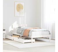 Bed frame White 90x190 cm Solid Pinewood Single with 2x Drawers & Slatted Base.