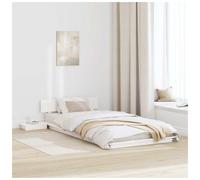 Bed Frame White 90x190cm Wooden Low Floor Platform with Built-in Bedside Table.