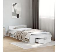 Bed frame White 90x200cm Engineered Wood Plywood Slats Storage Bed with Drawer. [EEK: A]