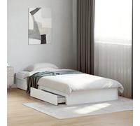 Bed frame White 90x200cm Engineered Wood Storage Bed with 4 Drawers Plywood Slat
