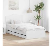 Bed frame White 90x200cm Engineered Wood with Hidden Drawer Storage, Modern in
