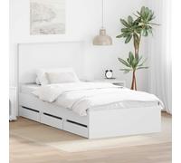 Bed Frame White Engineered Wood 100x200 cm Hidden Drawer Modern Sleek Storage XL