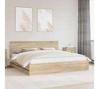 Bed Frame White Engineered Wood 200 x 200 cm Sonoma Oak Effect with Drawer Plus [EEK: A]
