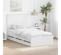 Bed Frame White Engineered Wood 90x200 cm Slatted Frame with Drawer Modern Urban