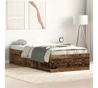 Bed Frame White Engineered Wood 90x200cm Plywood Slats 6 Compartment Storage Box [EEK: A]