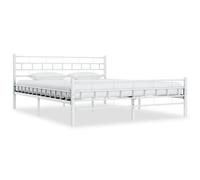 Bed Frame White Metal 200x200 cm Steel Frame with Plywood Slats, King SolidBase [EEK: A]