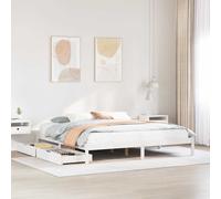Bed frame White Pinewood 200x200 cm Storage Slatted Base with 2 Drawers Underbed