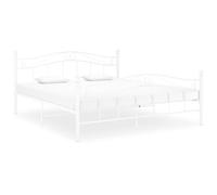 Bed Frame White Powder-Coated Metal 160x200 cm Sturdy Double Platform with Slats