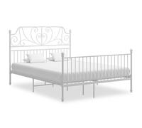 Bed Frame White Powder-Coated Metal 160x200 cm Sturdy Slatted Base Easy Assembly